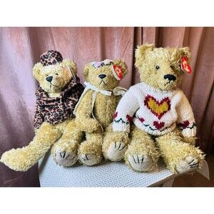 Vintage Lot Of 3 TY Attic Treasures Jointed Bears Plush All With Tags